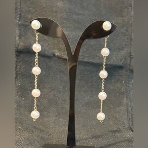 Elegant Gold and Pink Pearl Drop Earrings